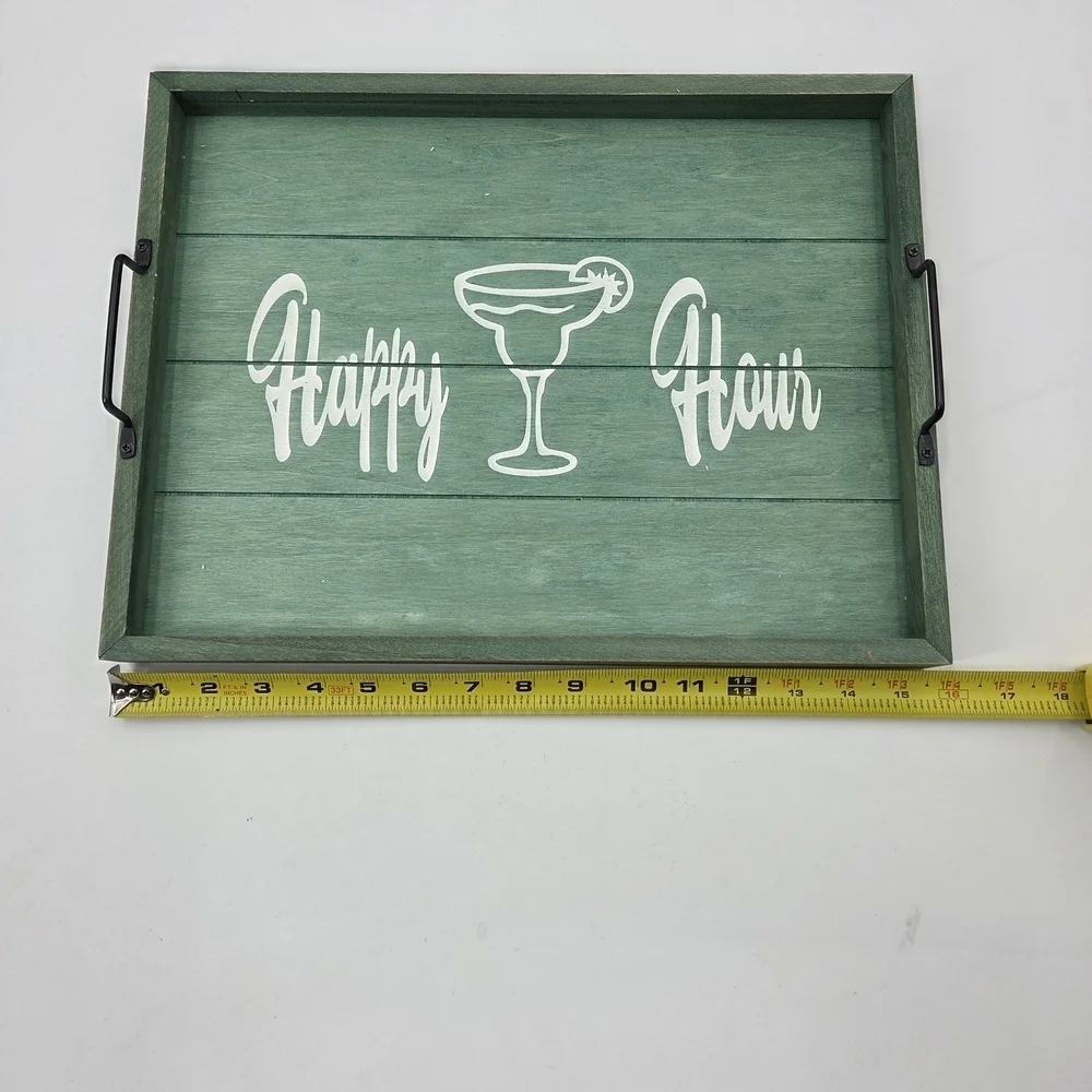 Green Wooden Happy Hour Serving Tray